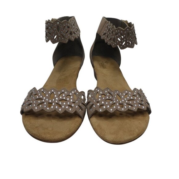 Reiker Rabea Taupe Leather Jeweled Open Toe Ankle Cuff Sandals Womens 37 US 7 - Picture 6 of 13